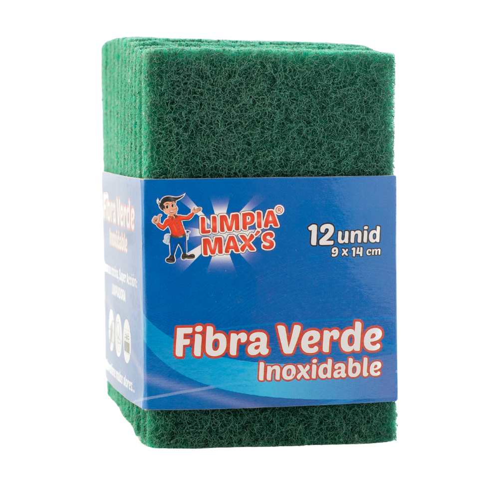 Esponja Fibra Verde Limpia Maxs Paquete x12un