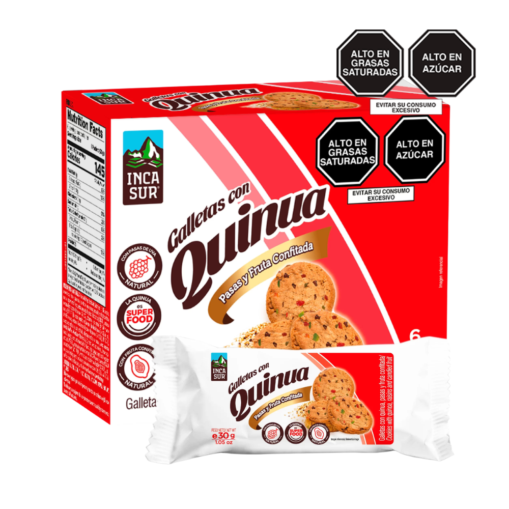 Galleta con Quinua, Pasas, Fresas y Frutas Mixtas Caja 180 gr