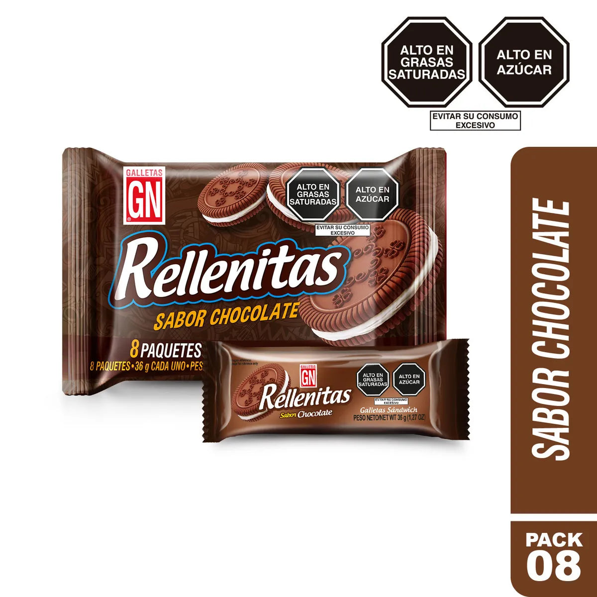 Galletas Gn Chocolate Rellenitas Bolsa 8 Und  288g