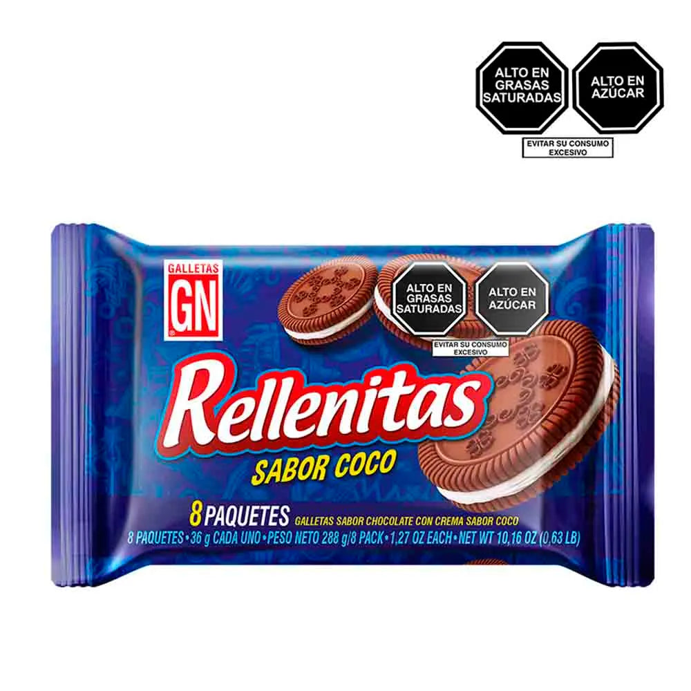Galletas Gn Rellenitas Sabor Coco Bolsa 8 Und