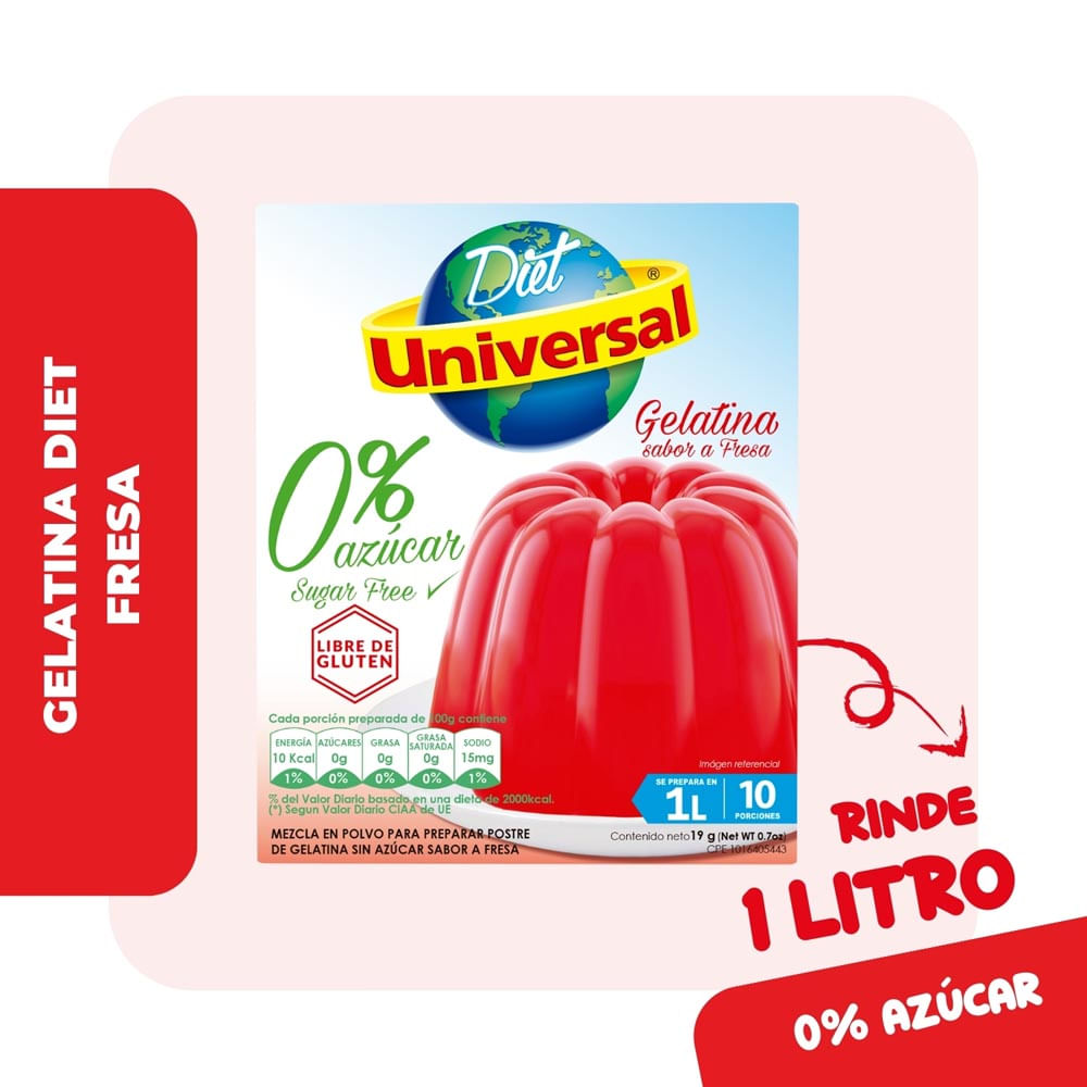 Gelatina Diet Universal Sabor Fresa Caja 19gr