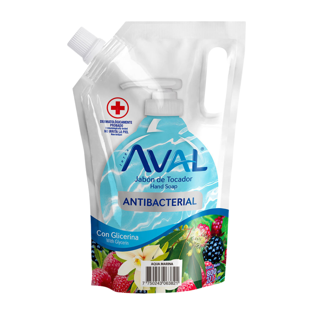 Jabón Líquido Antibacterial Aval Aqua Marina Repuesto 800ml