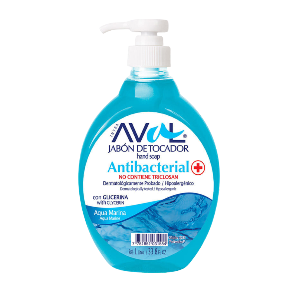 Jabón Líquido Antibacterial Aval Aroma Aqua Marina Frasco 1Lt