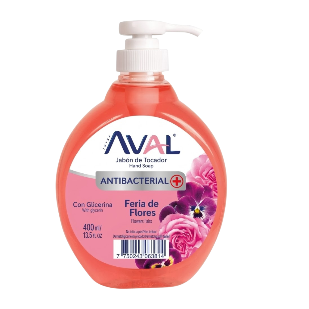 Jabón Líquido Antibacterial Aval Aroma Feria De Flores Frasco 400ml