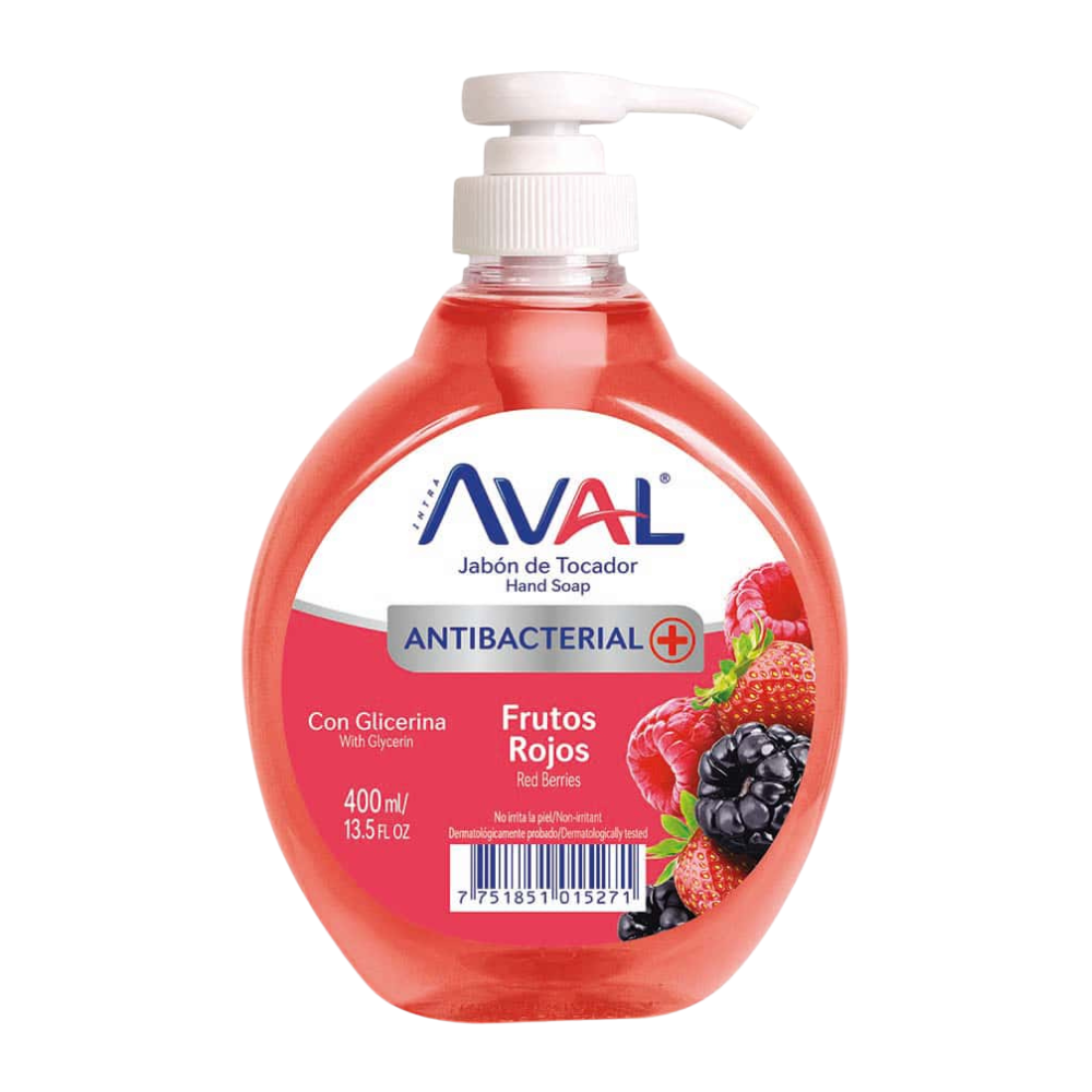 Jabón Líquido Antibacterial Aval Aroma Frutos Rojos Frasco 400ml