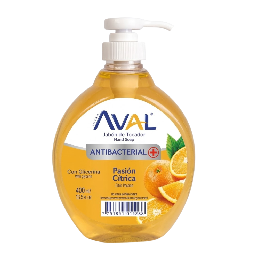 Jabón Líquido Antibacterial Aval Aroma Pasion Citrica Frasco 400ml