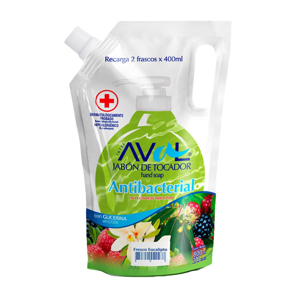 Jabón Líquido Antibacterial Aval Fresco Eucalipto Repuesto 800ml