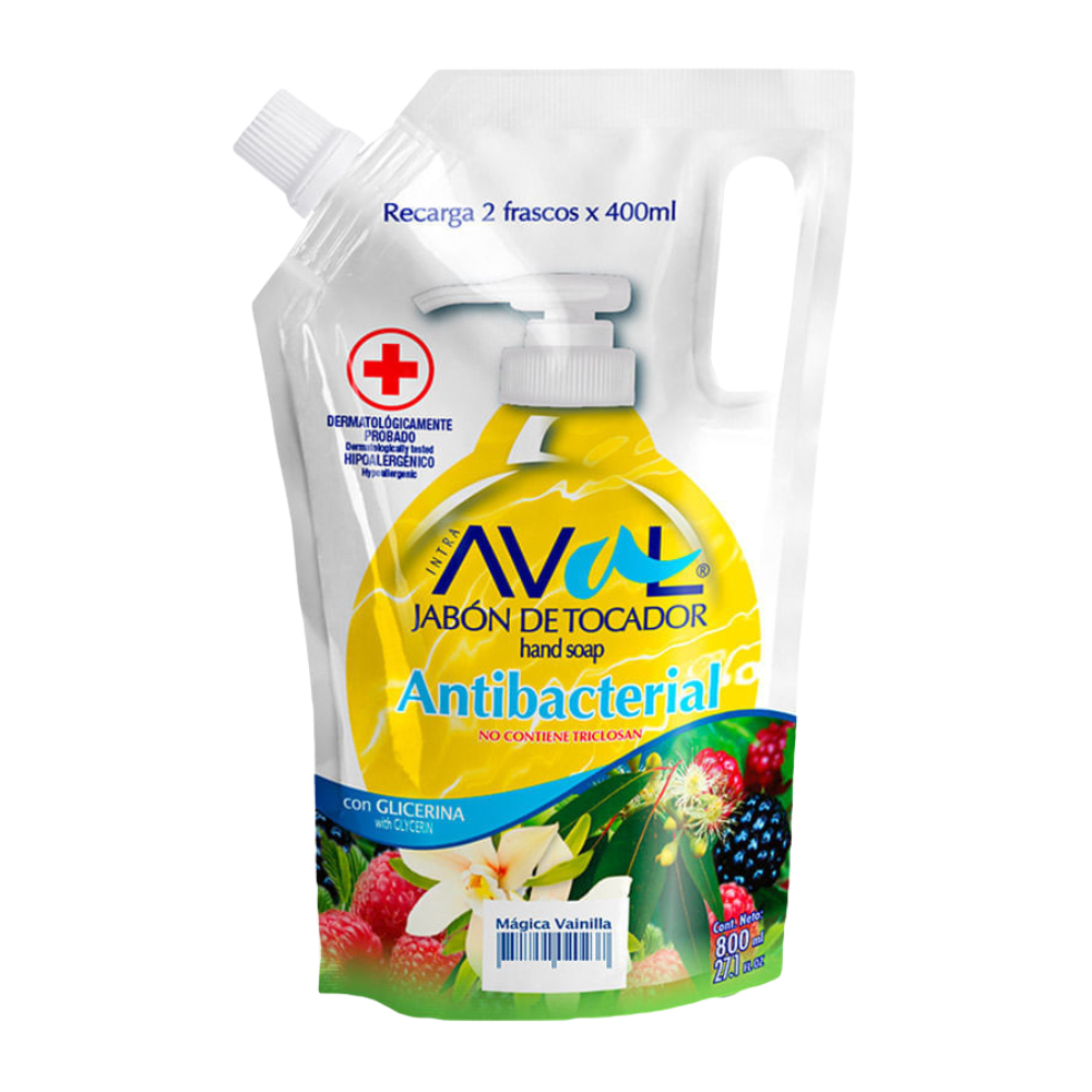 Jabón Líquido Antibacterial Aval Vainilla Repuesto 800ml
