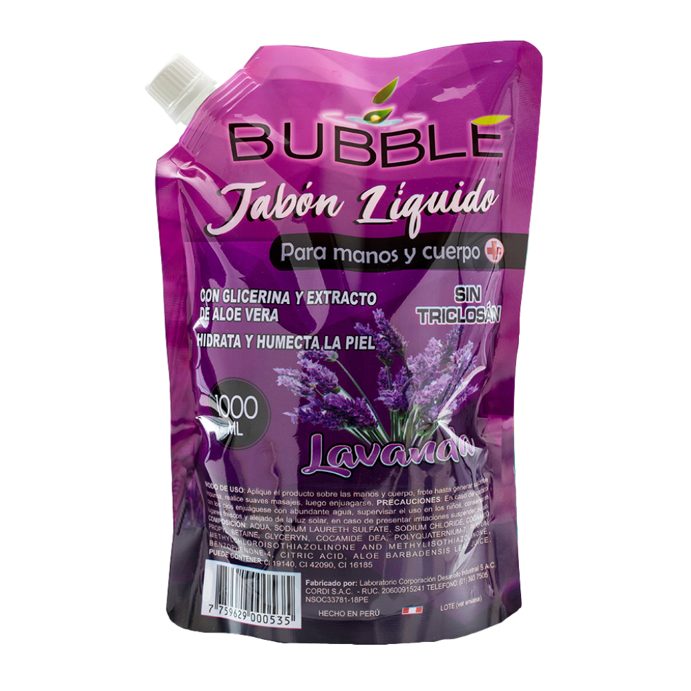 Jabón Líquido Antibacterial Bubble Aroma Lavanda Repuesto 1Lt
