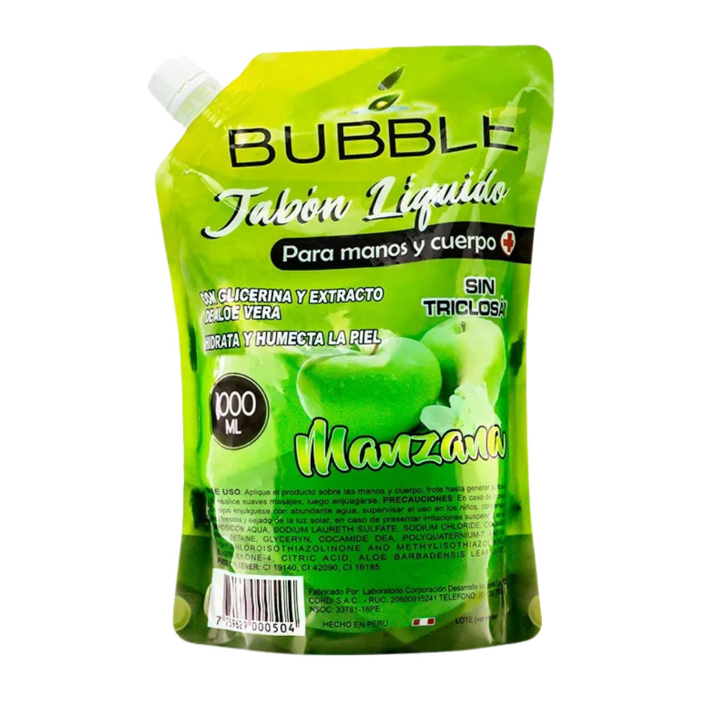 Jabón Líquido Antibacterial Bubble Aroma Manzana Repuesto 1Lt