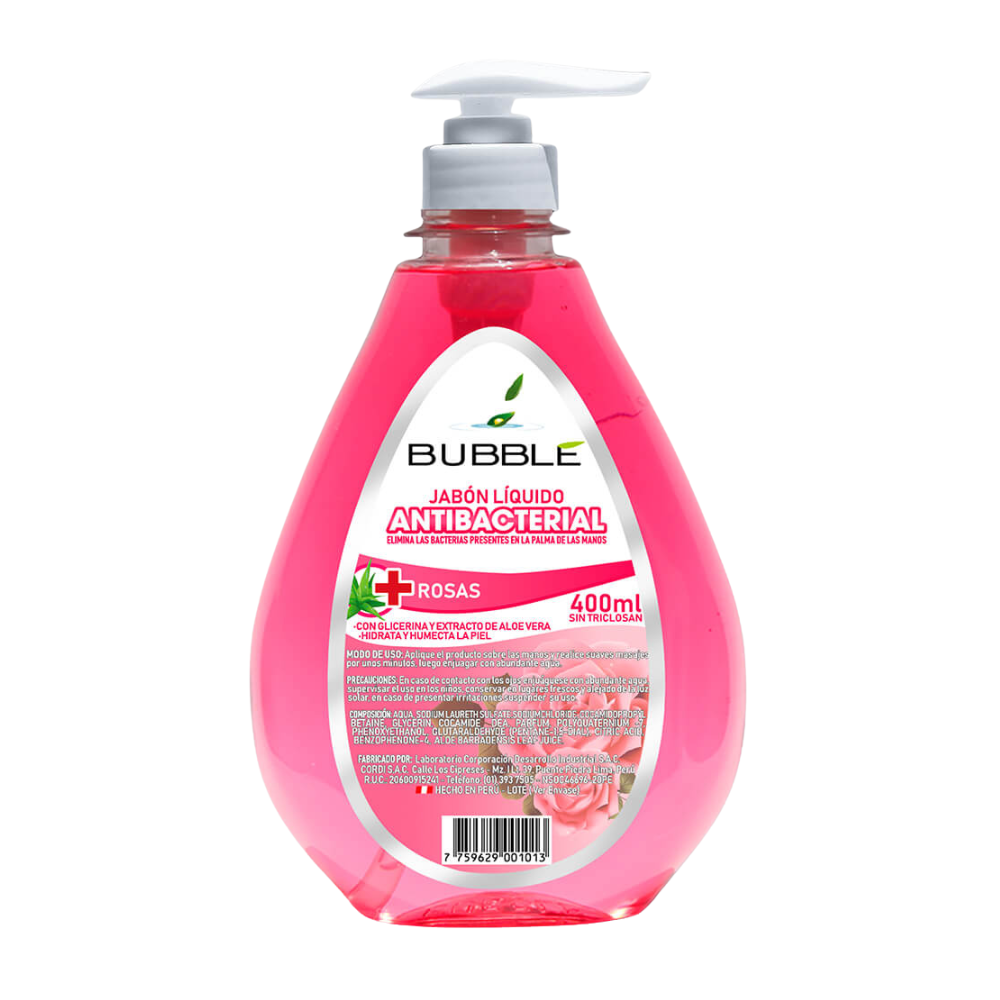 Jabón Líquido Antibacterial Bubble Aroma Rosas Frasco 400ml