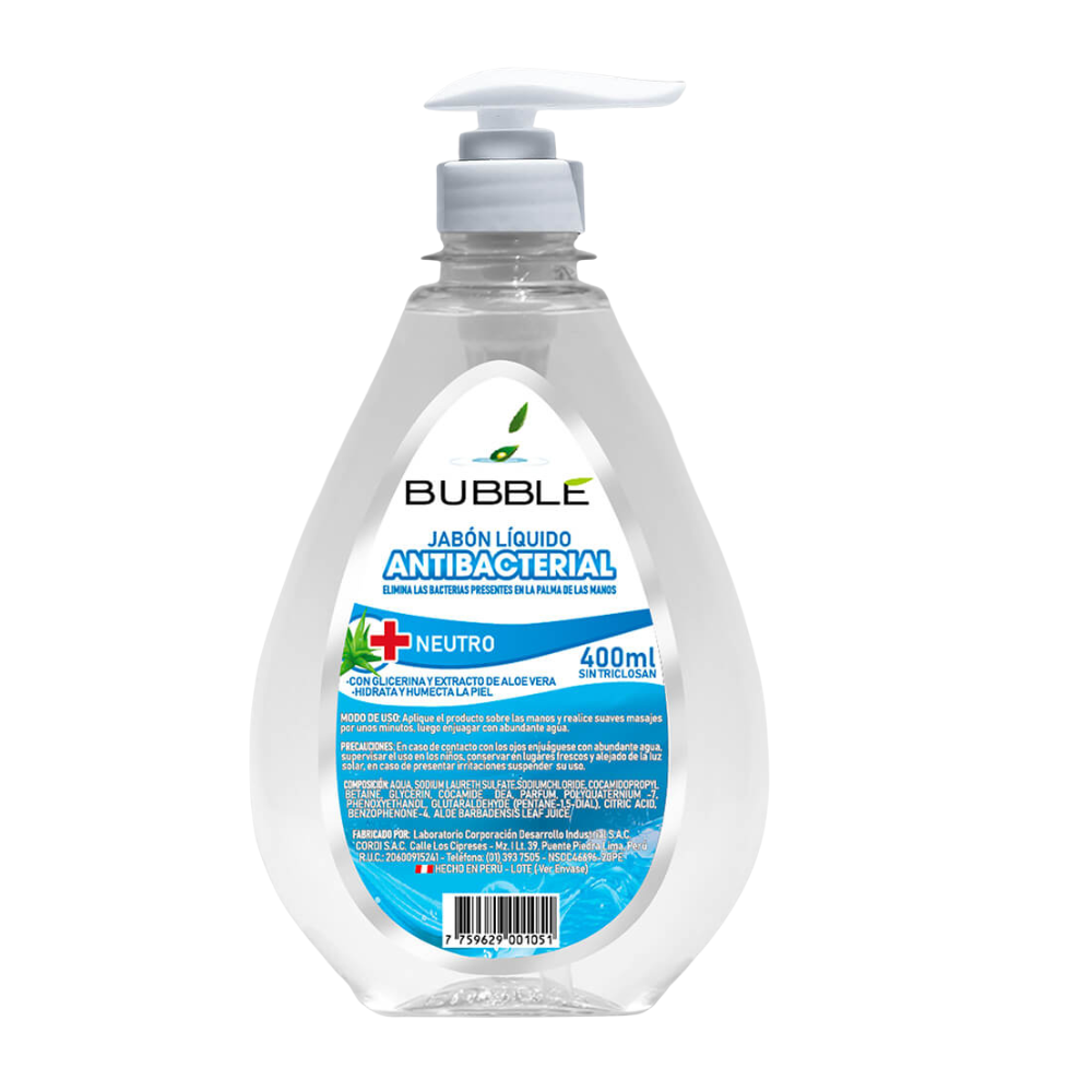 Jabón Líquido Antibacterial Bubble Neutro Frasco 400ml