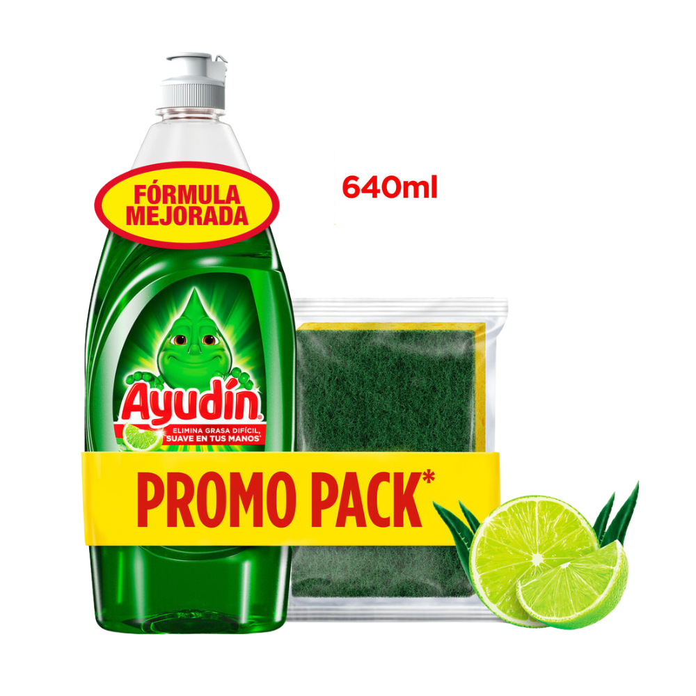 Lavavajilla Líquido Ayudin Limón y Sábila 640ml + Esponja