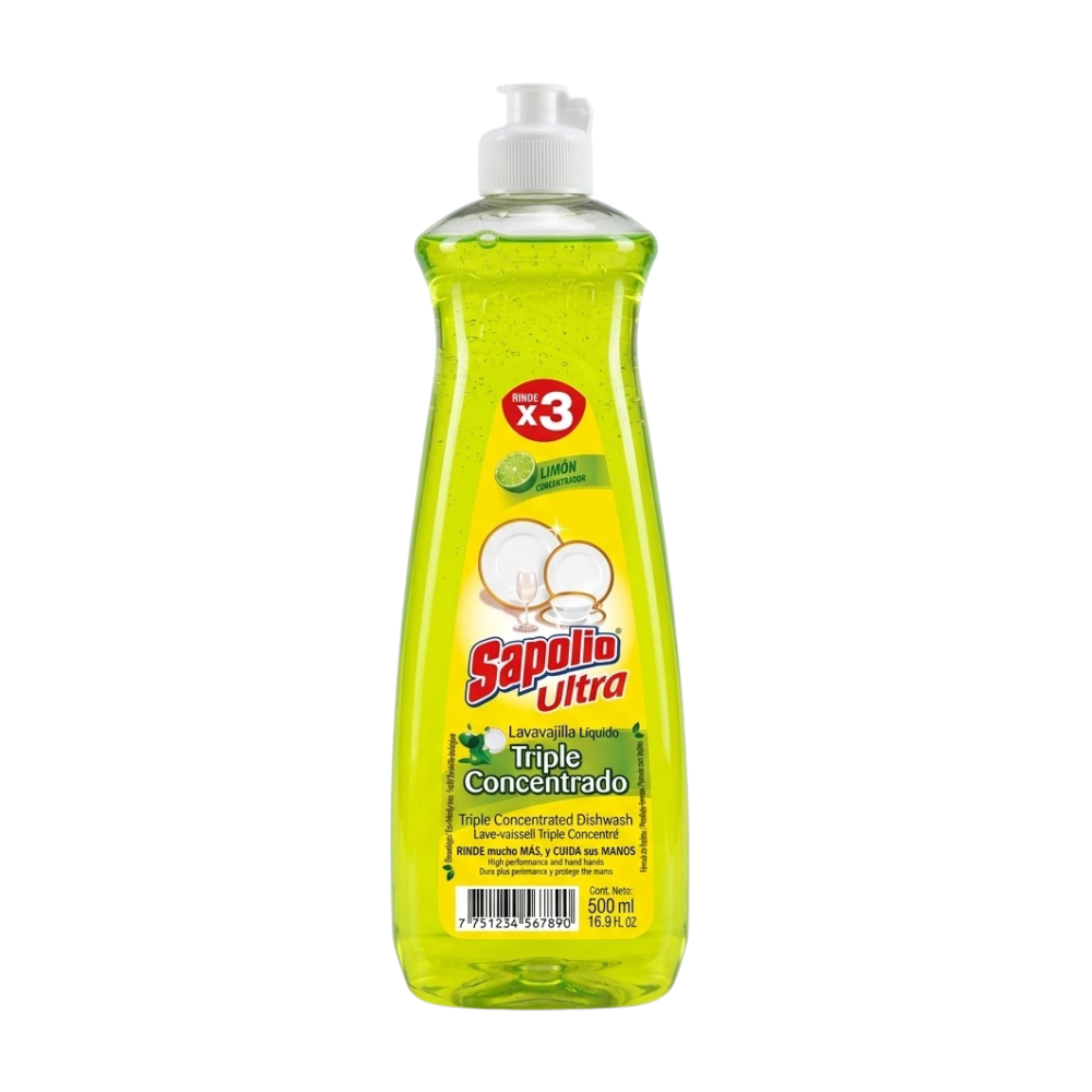 Lavavajilla Líquido Sapolio Aroma Limón Frasco 500ml