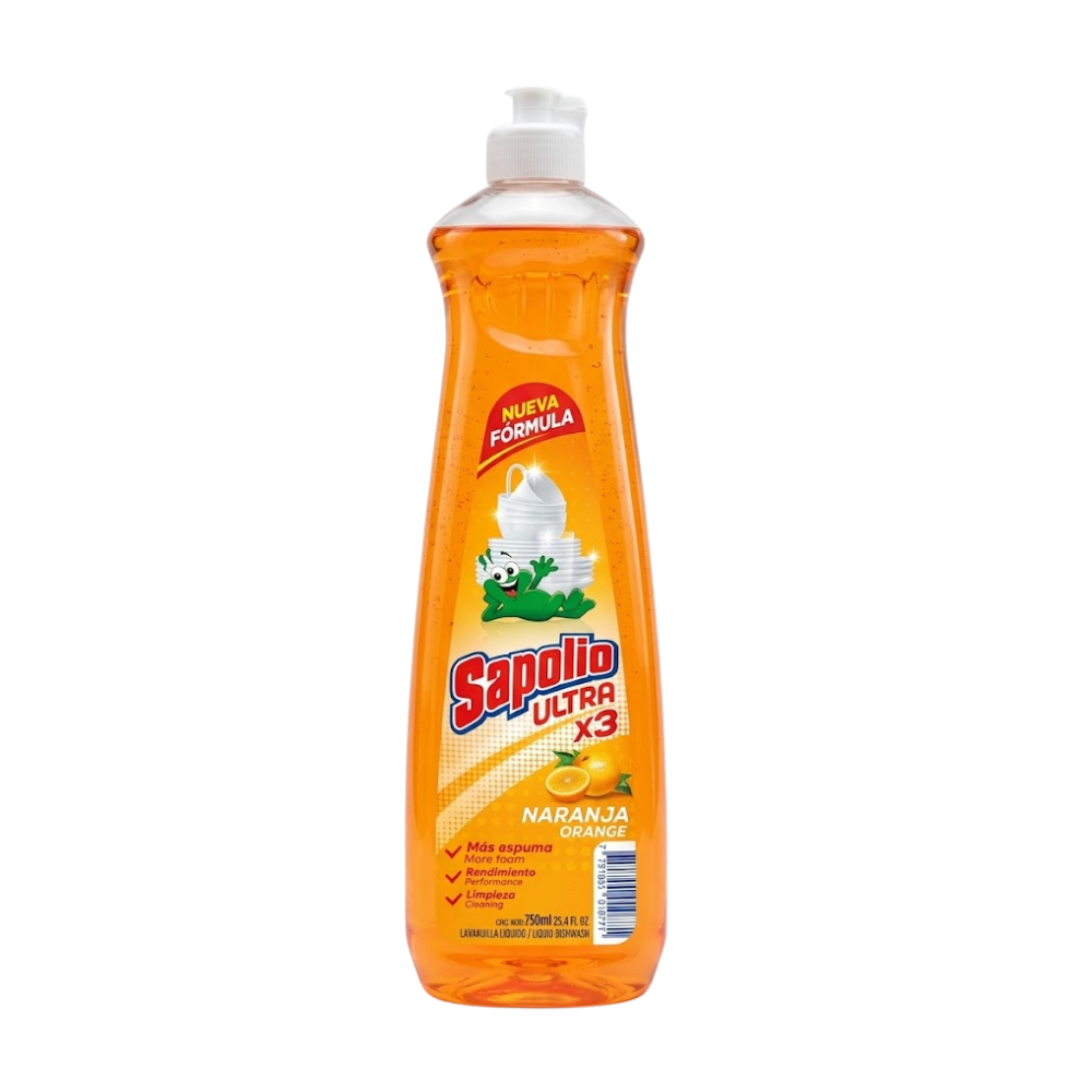 Lavavajilla Líquido Sapolio Aroma Naranja Frasco 750ml