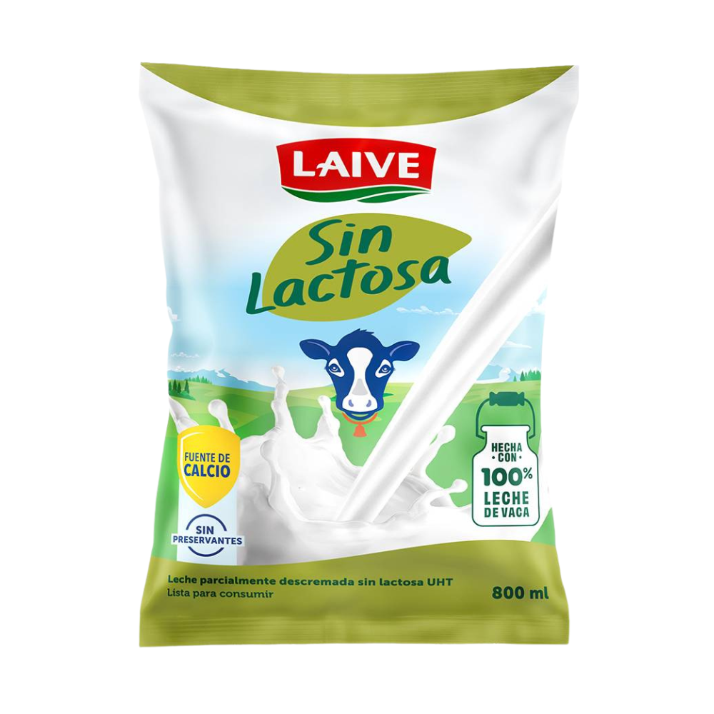 Leche Laive UHT Sin Lactosa Bolsa 800ml