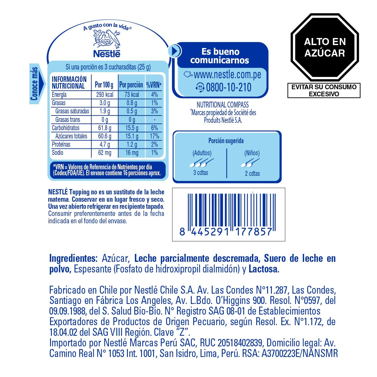 Mezcla Concentrada de Leche Nestlé Topping Lata 397 g