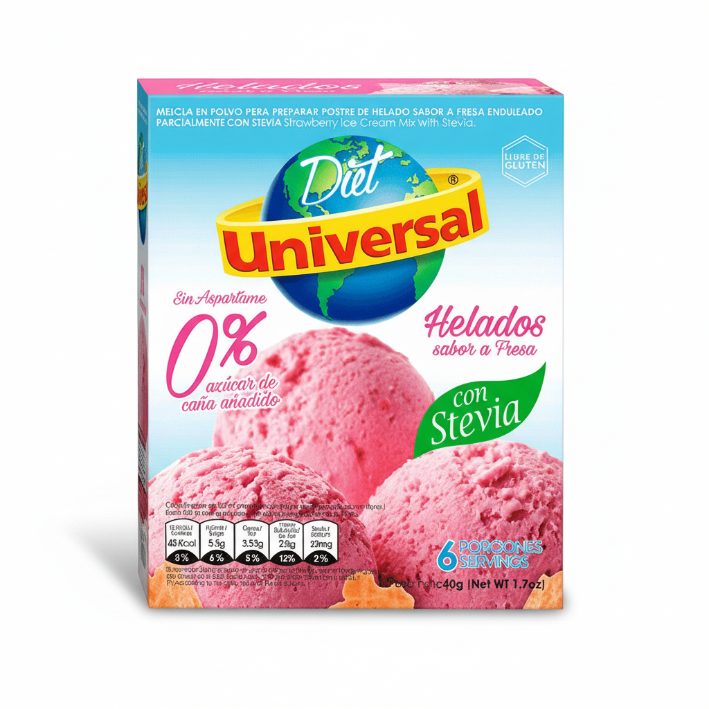 Mezcla de Helado en Polvo con Stevia Universal Sabor Fresa 50gr