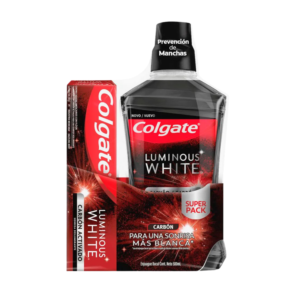 Pack Colgate Luminous White Carbón Enjuague Bucal 500ml + Pasta Dental 75ml
