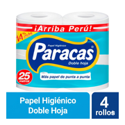 Papel Higiénico Doble Hoja Paracas Celeste 25 m Paquete 4un