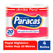 Papel Higiénico Doble Hoja Paracas Rojo 20 m Paquete 4un