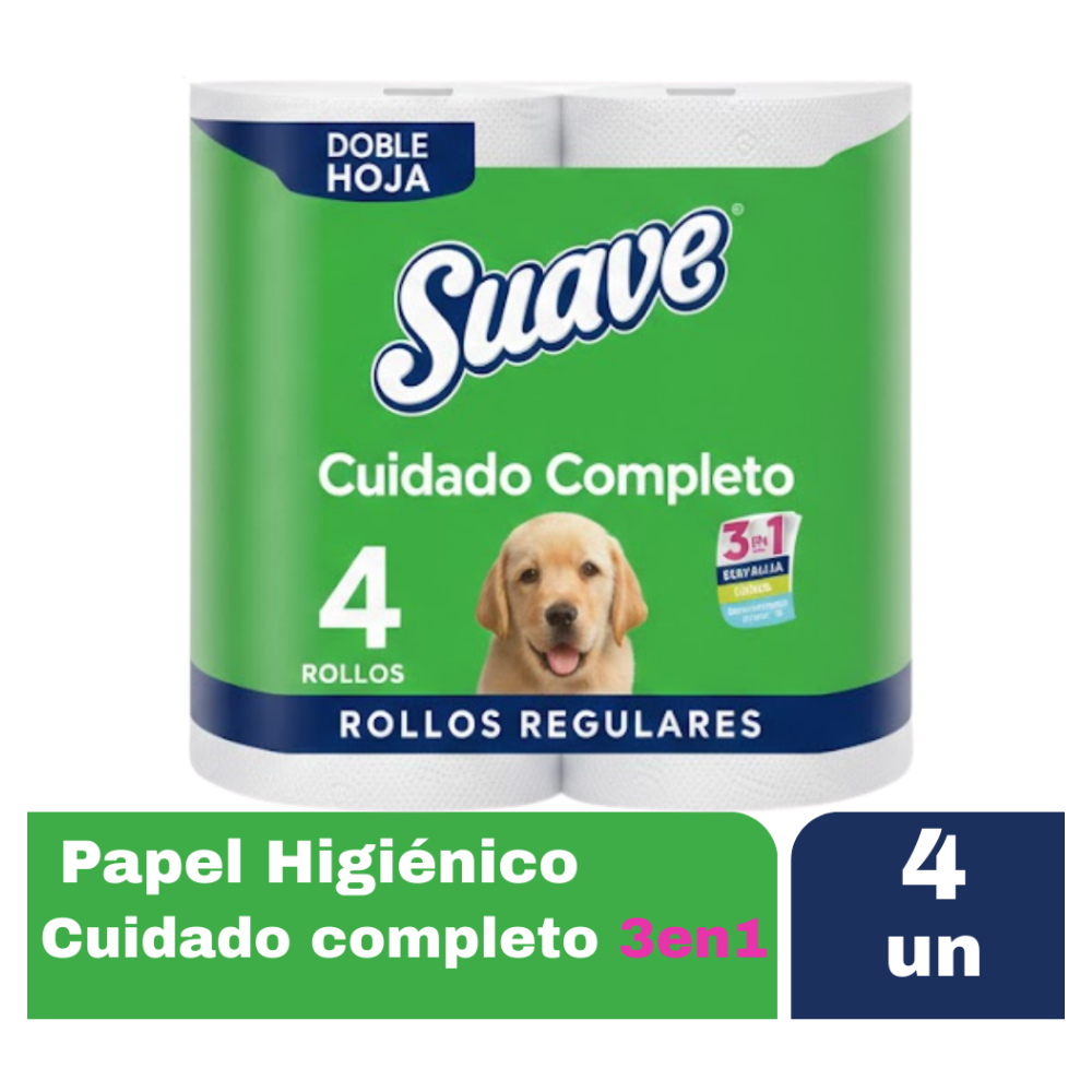 Papel Higiénico Doble Hoja Suave Cuidado Completo Paquete 4un