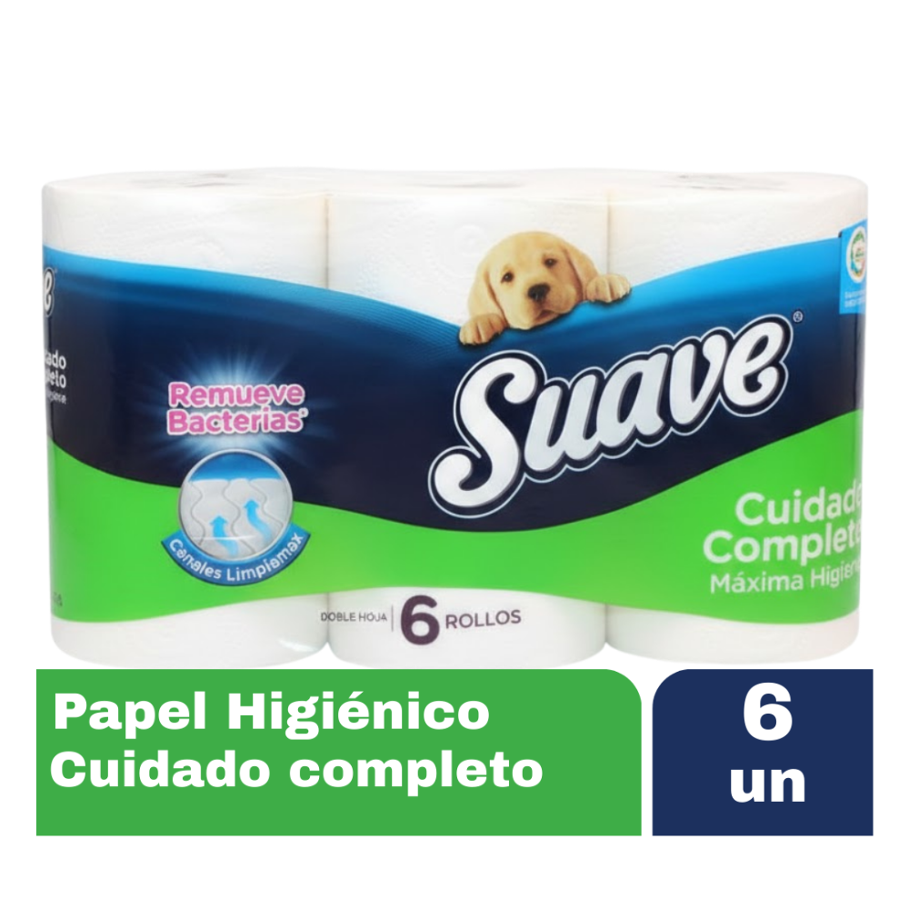 Papel Higiénico Doble Hoja Suave Cuidado Completo Paquete 6un