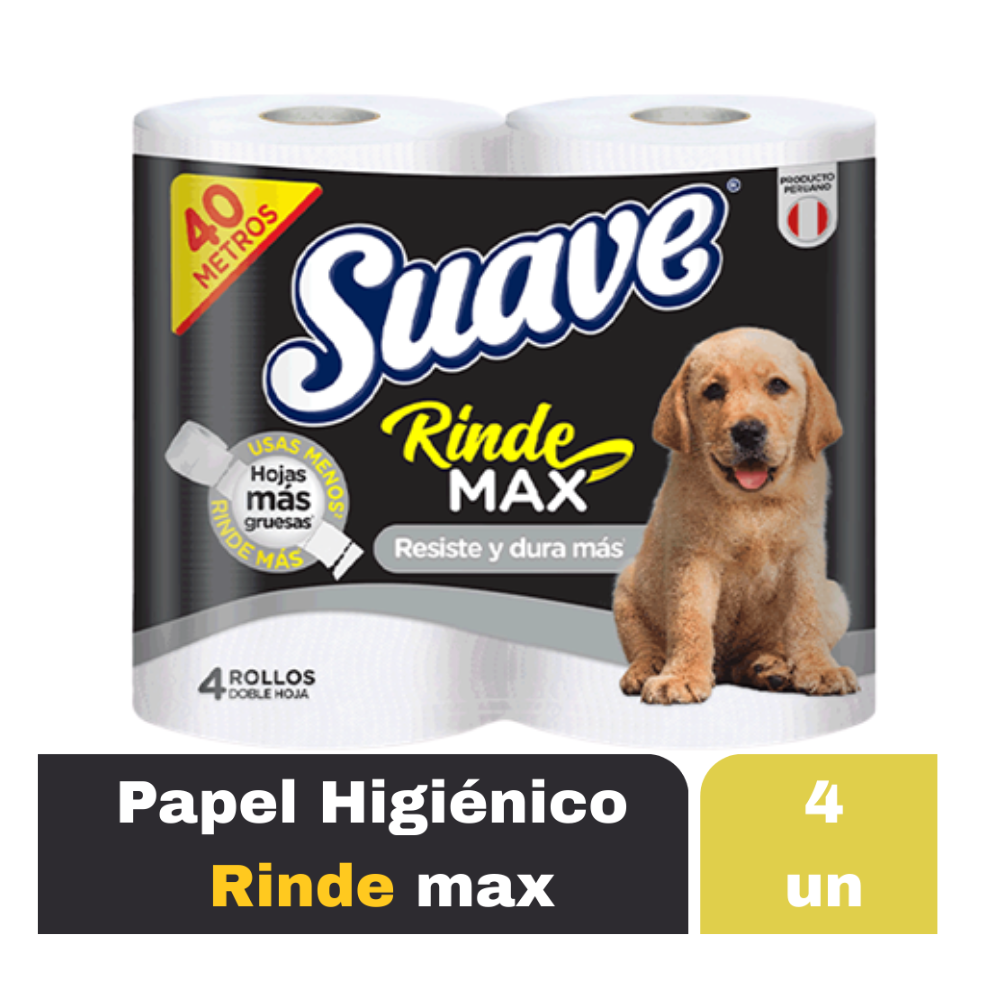 Papel Higiénico Doble Hoja Suave Rindemax 40 m Paquete 4un