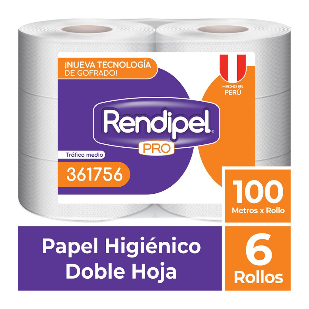 Papel Higiénico Rendipel Pro 100m Paquete 6 Rollos