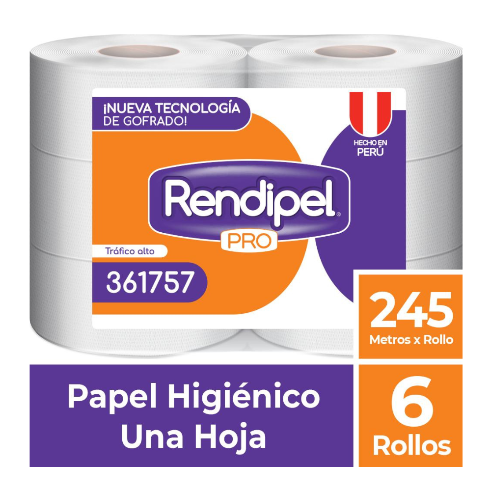 Papel Higiénico Rendipel Pro 245m Paquete 6 Rollos