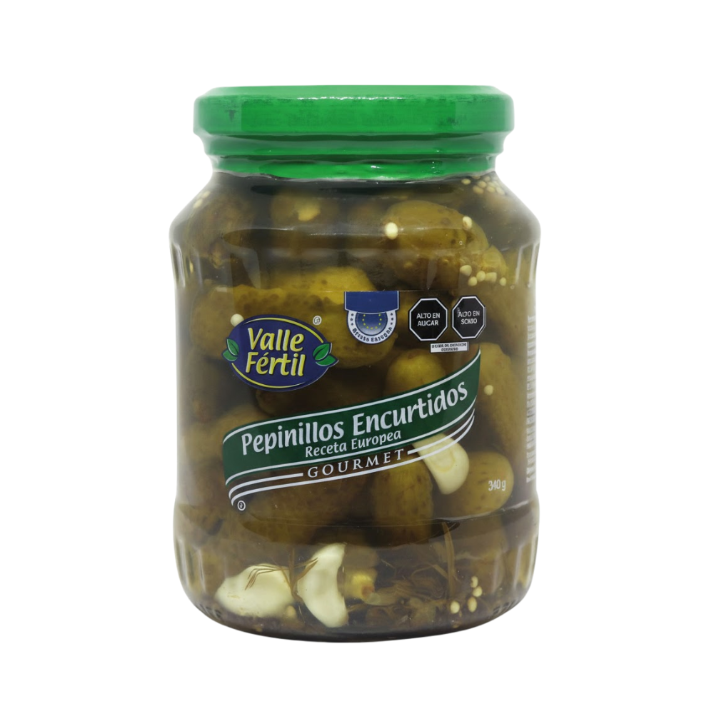 Pepinillos Encurtido Valle Fertil Frasco 340gr