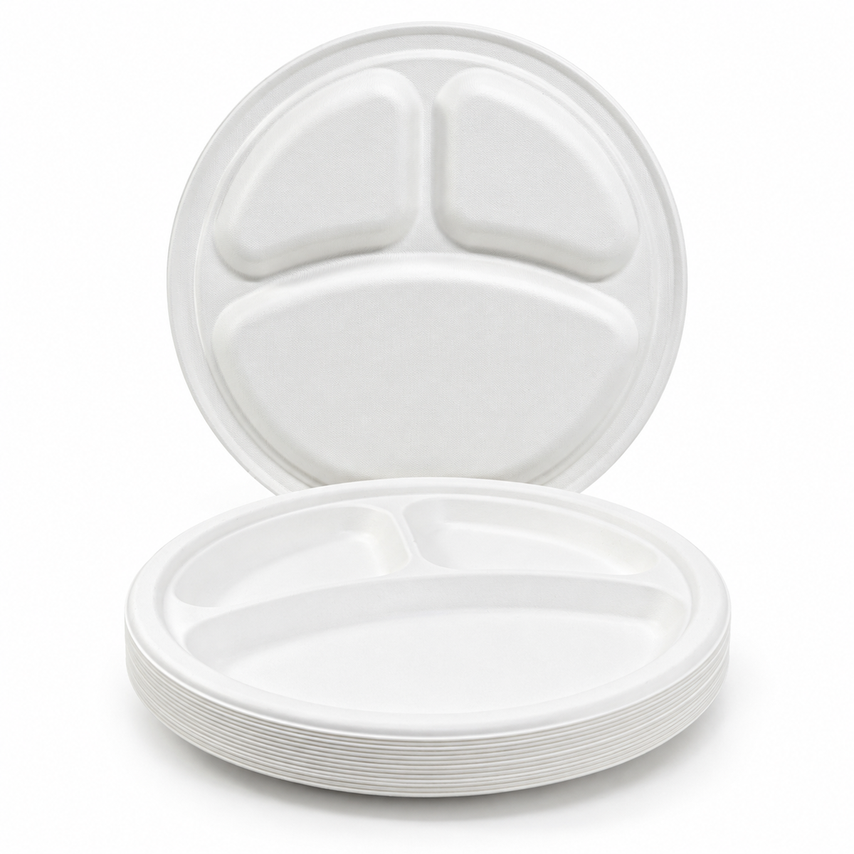 Plato Biodegradable 26" 25.5cm 3 Divisiones Darnel N. Bagazo de Caña Paquete x 20 un.