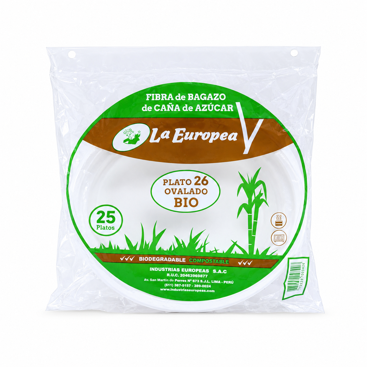 Plato Biodegradable La Europea Ovalado 26 Bagazo de Caña Paquete x 25 un.