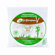Plato Biodegradable La Europea Ovalado 26 Bagazo de Caña Paquete x 25 un.