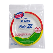 Plato Descartable Hawai 22 3R Transparente Paquete 25un.