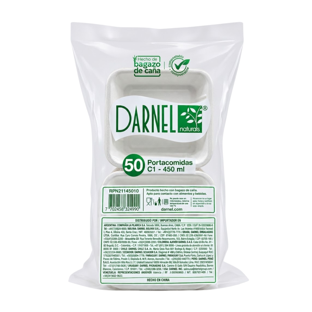 Portacomida CT4 Bagazo de Caña Darnel Naturals C1 450 ml Paquete x 50 uni.