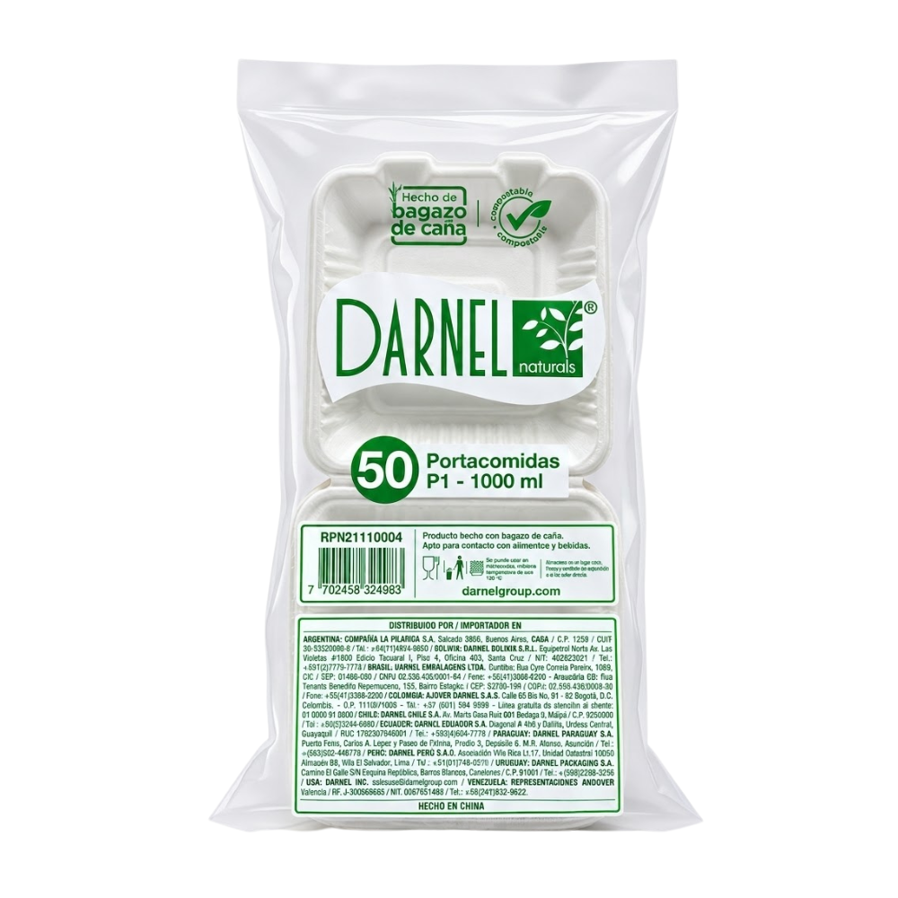 Portacomida Ct3 Bagazo de Caña P1 Darnel Naturals 1000 ml Paquete x 50 uni.