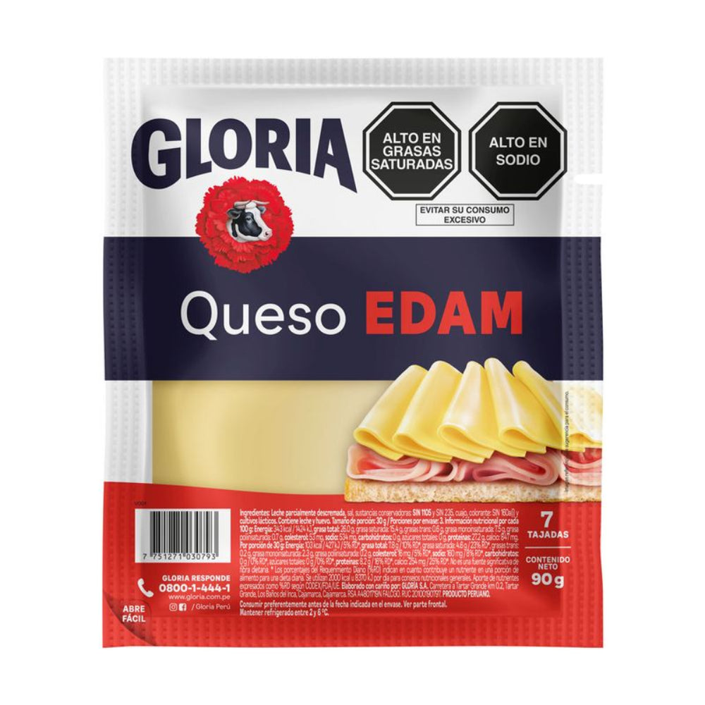 Queso Edam Gloria Paquete 7 Tajadas 90gr
