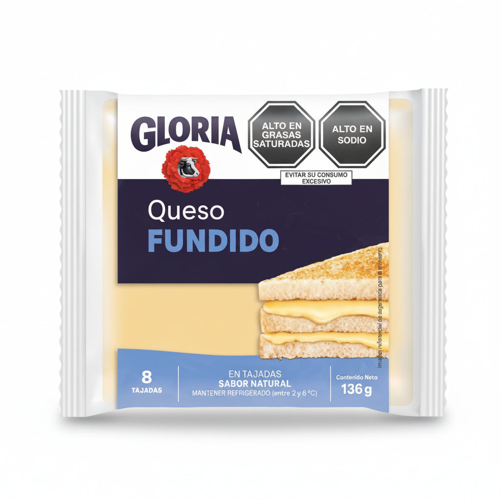 Queso Fundido en 8 Tajadas Gloria Sabor Natural 136gr