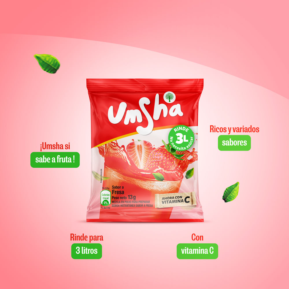 Refresco Instantáneo Umsha Sabor Fresa Sobre 15gr