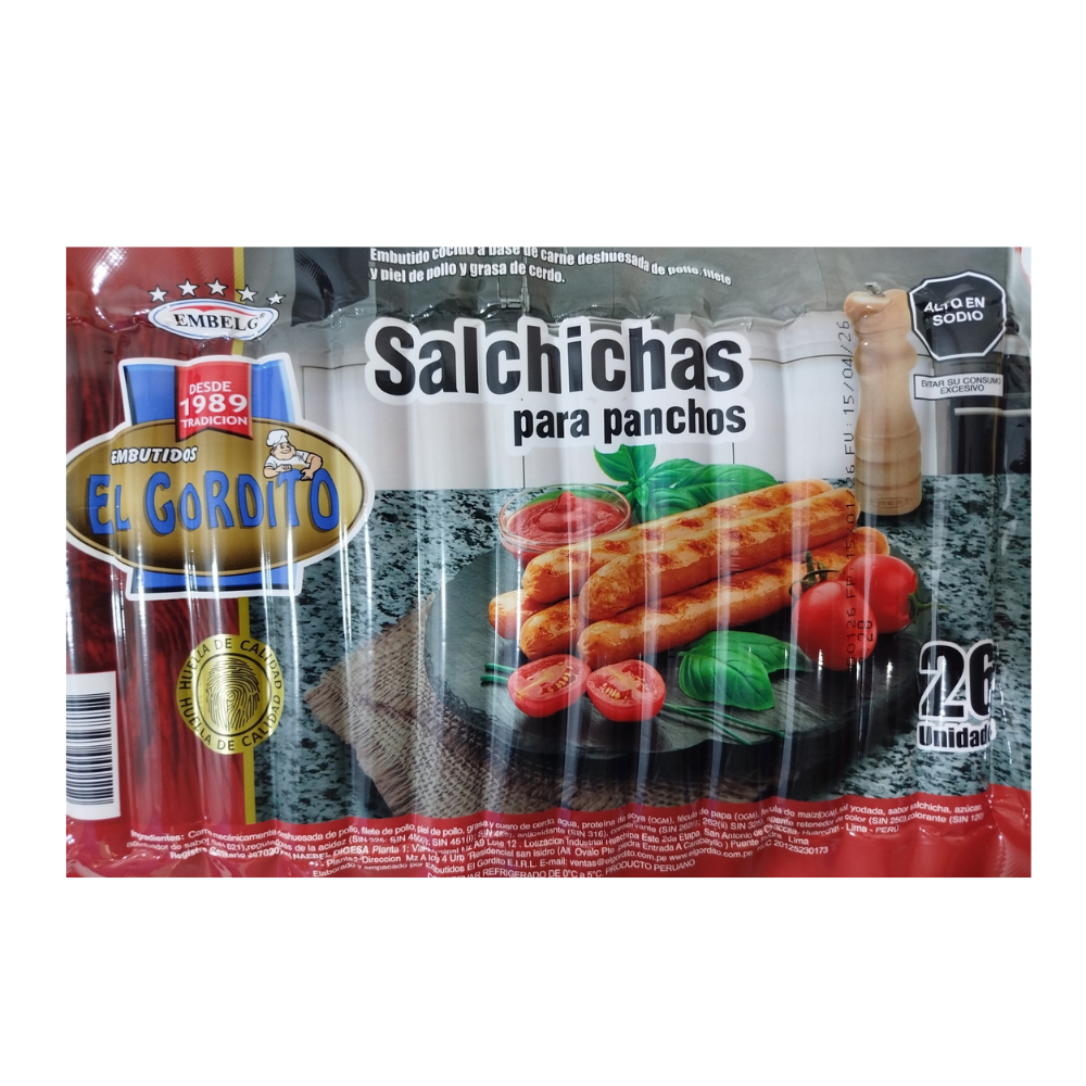 Salchichas El Gordito para Panchos paquete 26un