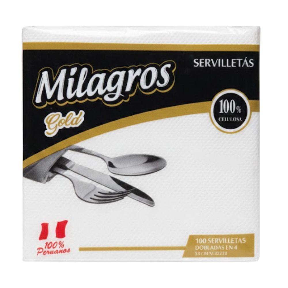 Servilleta Milagros Gold Blanca Dobladas en 4 100un
