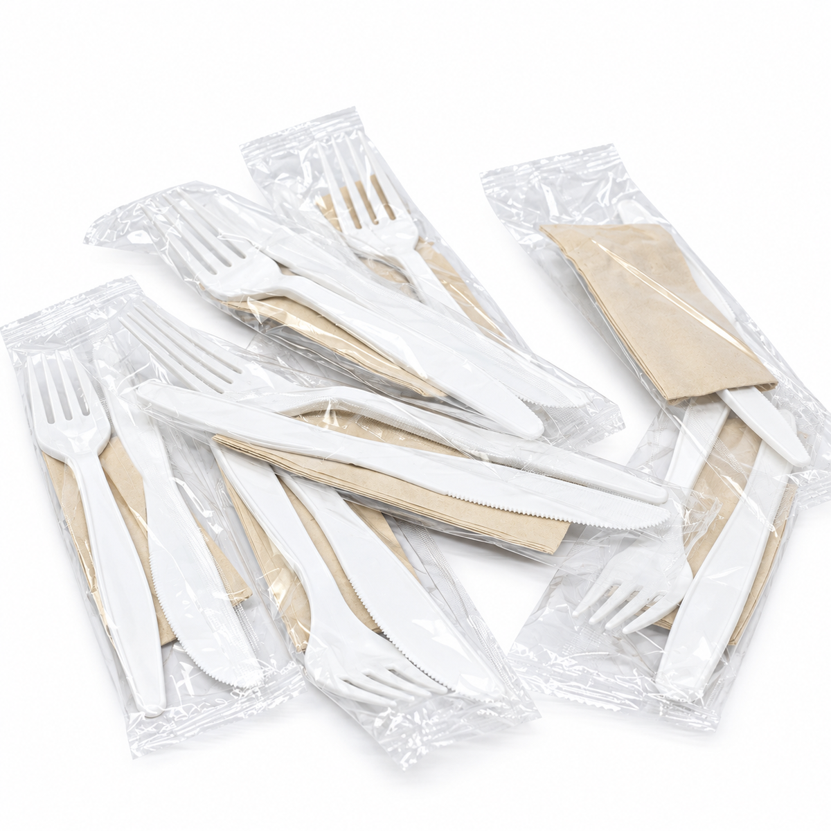 Set Tenedor + Cuchillo Fécula de Maíz Inecoware con Servilleta Paquete x 25 un.