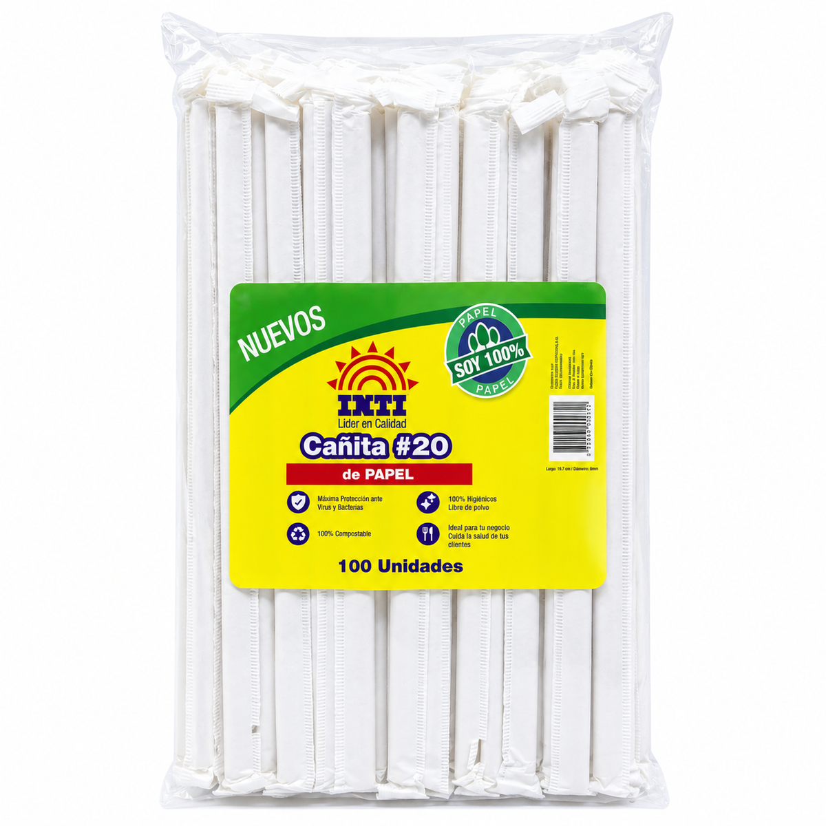 Sorbete Biodegradable Inti de Papel con Envoltura Paquete x 100 un.