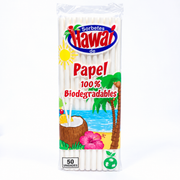 Sorbete de Papel Blanco Hawai Biodegradable 6 mm x 21 cm Paquete x 50 un.