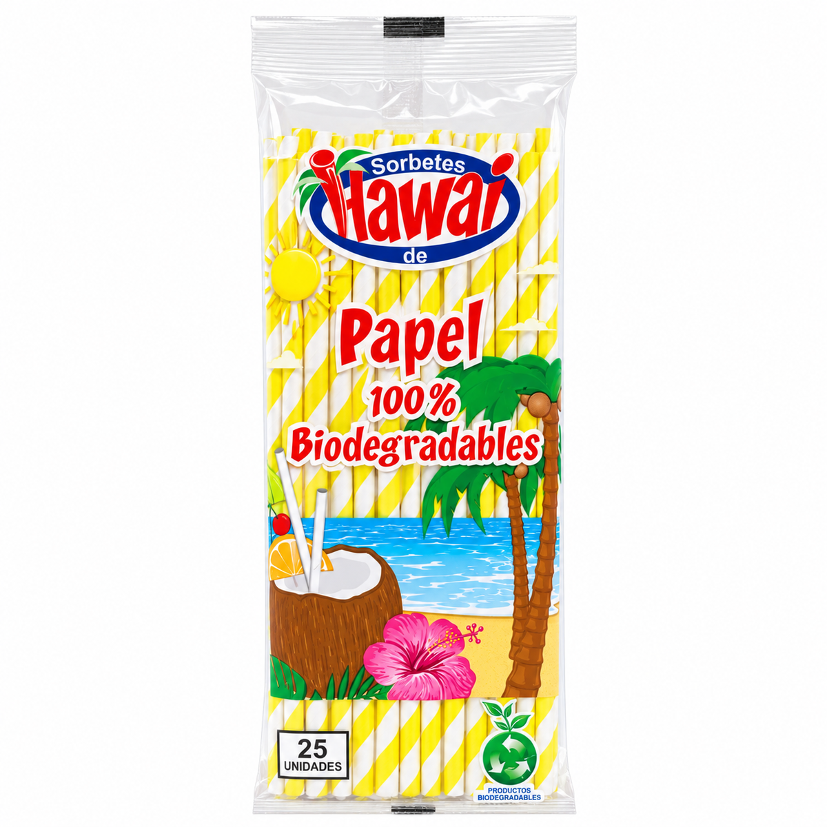 Sorbetes de Papel  Hawai  Colores 6 mm x 21 cm Paquete x 25 un.