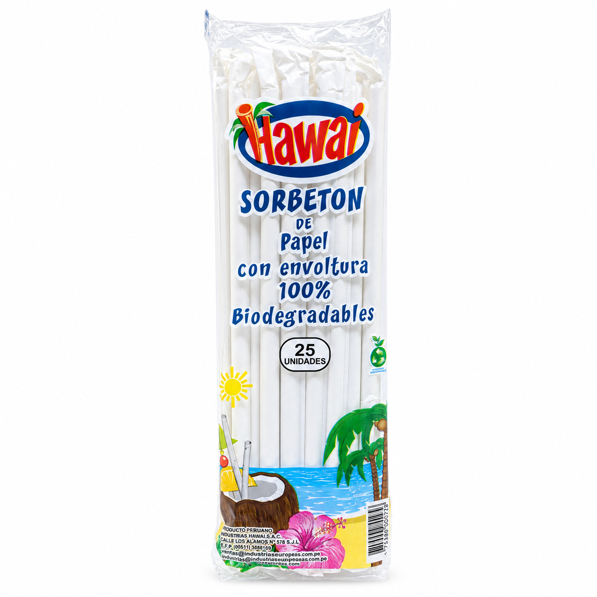 Sorbeton Biodegradable Hawai de Papel con Envoltura Paquete x 25 un.