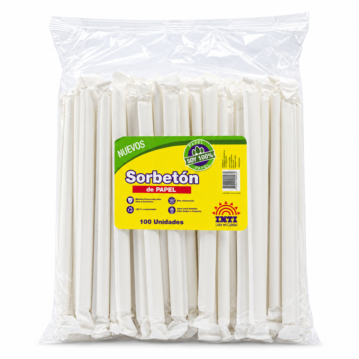 Sorbeton Biodegradable Inti de Papel con Envoltura Paquete x 100 un.