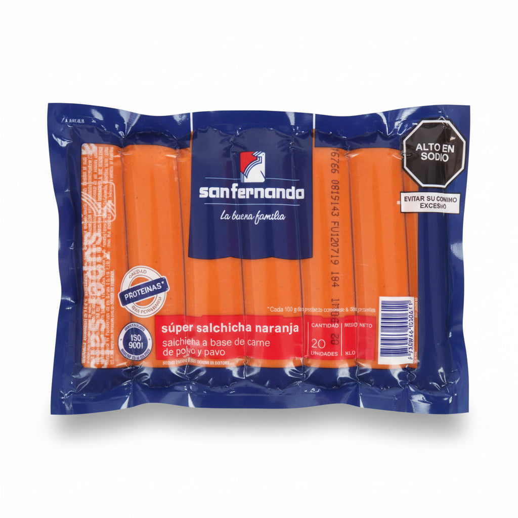 Super Salchicha Naranja San Fernando Paquete 20und 1kg