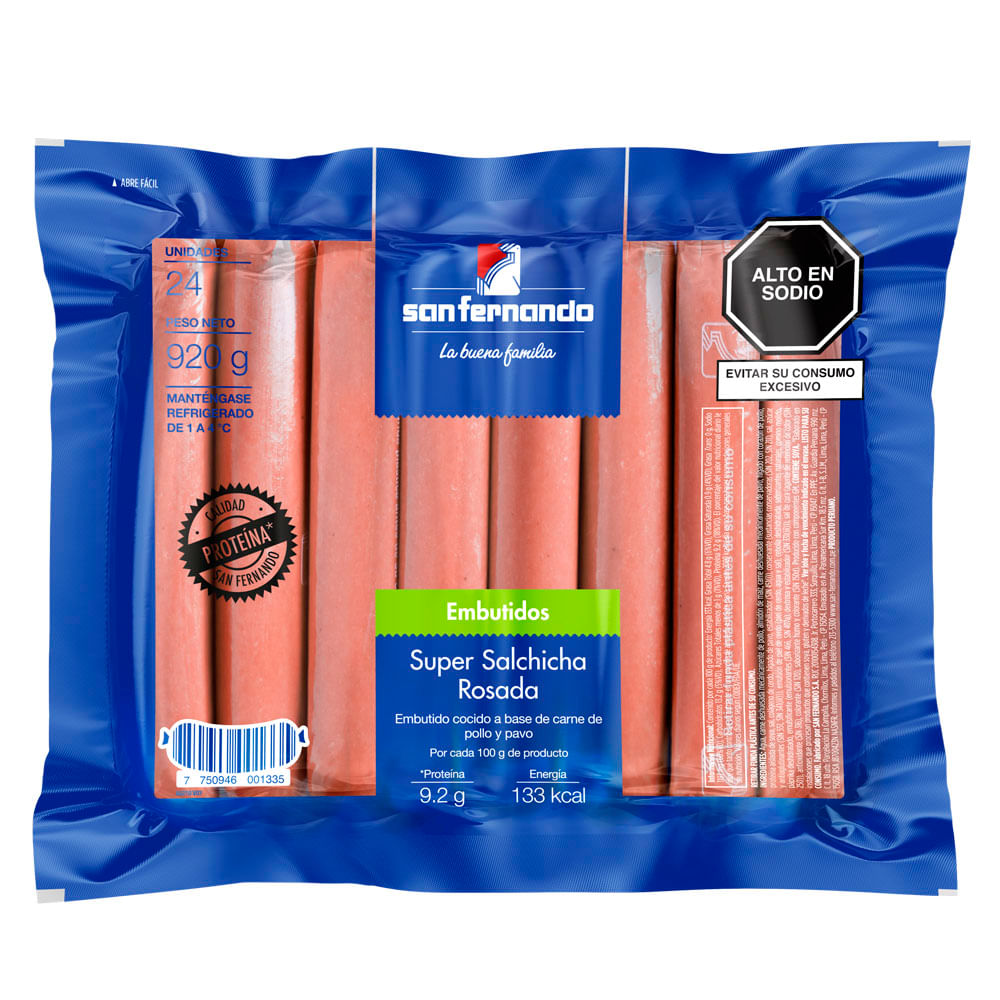 Super Salchicha Rosada San Fernando Paquete 24und 920gr